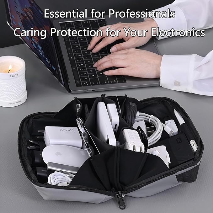 Electronics Travel Organizer Case - Tech Accessories Cord Storage Bag for Phone, Charger, Power Bank, Cables, USB, SD Card, Earphones, Magic Mouse - Portable Cable Organizer Pouch for Travel (Black)