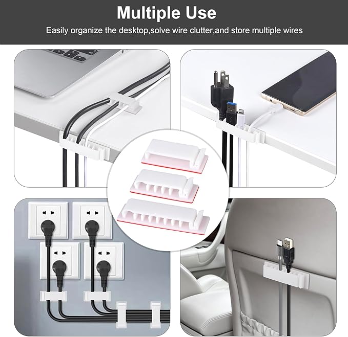 Cable Management Clips, 20Pcs Cable Organizers Wire Clips Cord Holder for TV PC Ethernet Cable Desk Home Office (White)