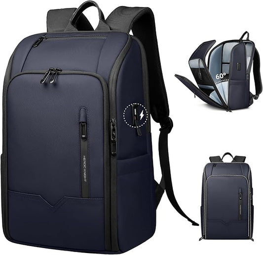 Business Backpack Computer Bag for 15.6 Inch Laptop for Men Women with USB Charging Port Water-Resistant Anti-theft Luggage Backpack Suitcase Casual Daypack for College Weekender Hikking Travel-Blue