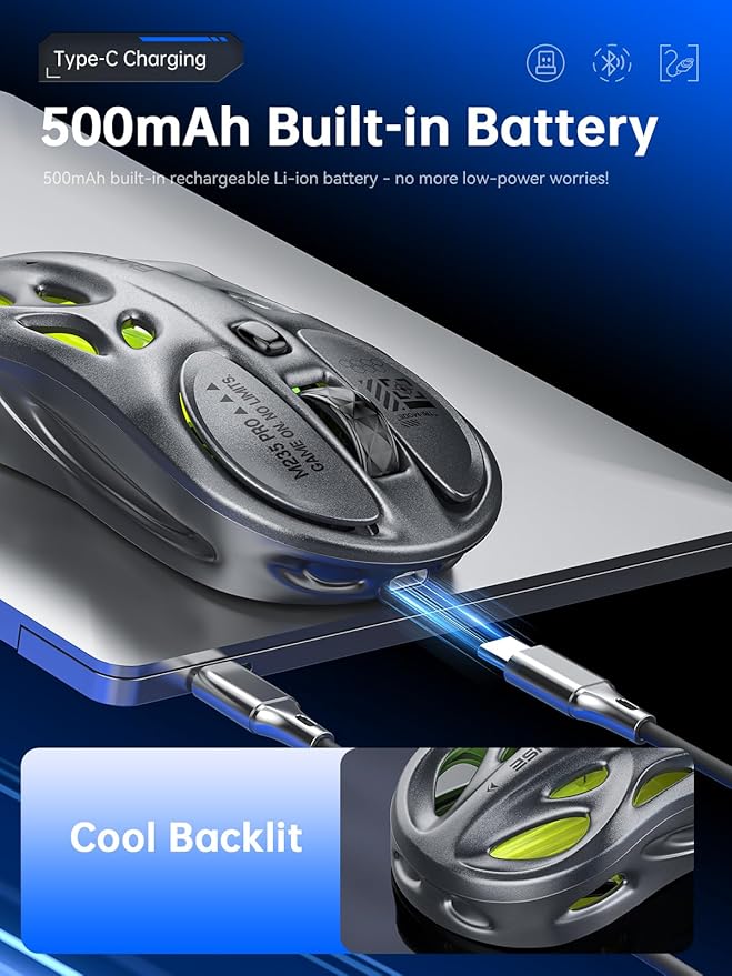 Wireless Gaming Mouse, Tri-Mode 2.4G/USB-C/Bluetooth Mouse, 800-4800 DPI, Ergonomic Optical Mouse Gamer, RGB & 6 Programmable Buttons, 65g, Rechargeable, for PC/Mac/Laptop