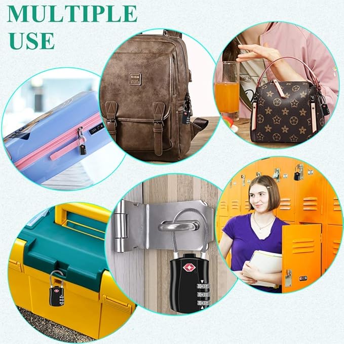 TSA Luggage Locks, Digit Combination Padlockss and Steel Cable Combination Travel Security Lock, Coded Lock for Suitcases,Travel Bag, Suit Case, Gym, Bike Locks (TSA Luggage Locks -2)