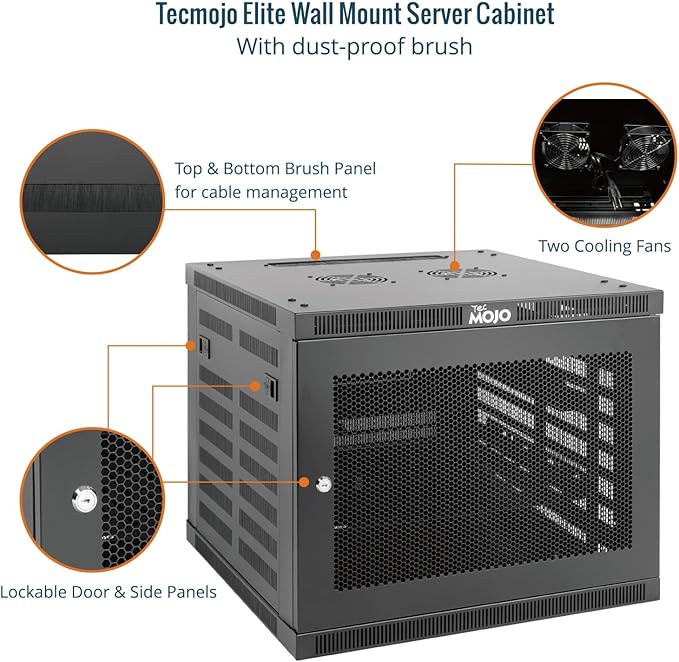 Tecmojo 9U Wall Mount Rack Cabinet, Heavy-Duty 176 Lbs High Load Capacity, 19” Enclosed Server Network Rack with Mesh Door, 17.7” Deep – Elite Collection