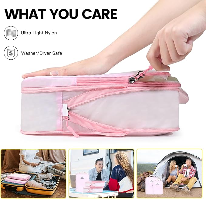 Lightweight Compression Packing Cubes for Suitcases, Compressible Expandable Travel Packing Organizer with Clear Toiletries and Backpack Bag, Travel Essentials for Carry on Luggage 7 Set