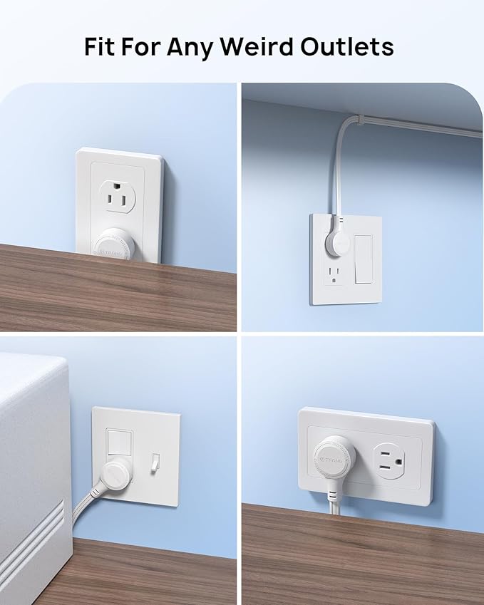 TROND 360° Rotating Flat Plug Power Strip, 6 Widely Spaced Outlets, 2 USB A and 1 USB C, 1440J Surge Protector, Wall Mountable, Extension Cord 5ft for Home Travel Office Dorm Room Essentials, White