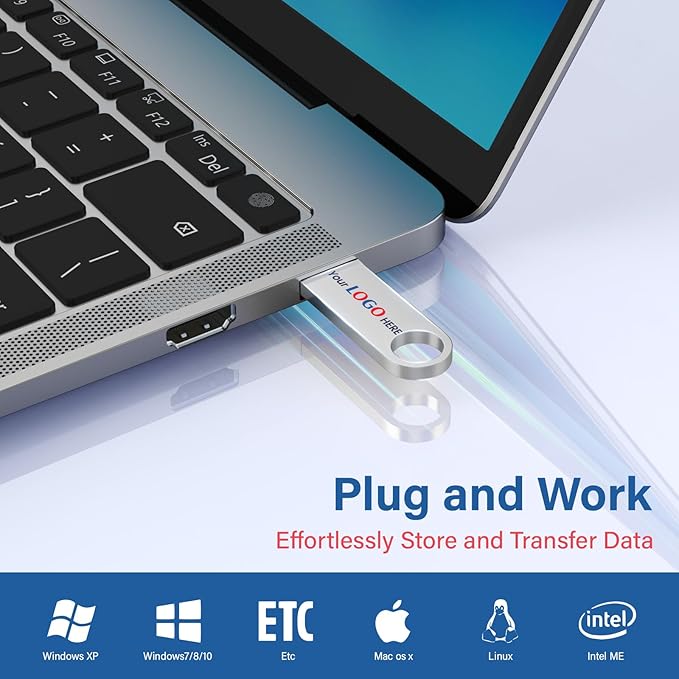 Customizable Flash Drives 1GB, Wooolken Personalized USB 2.0 Thumb Drives 10/20/50/100 Pack, Logo Pendrive Custom Memory Stick USB Engraved Logo (Metal)