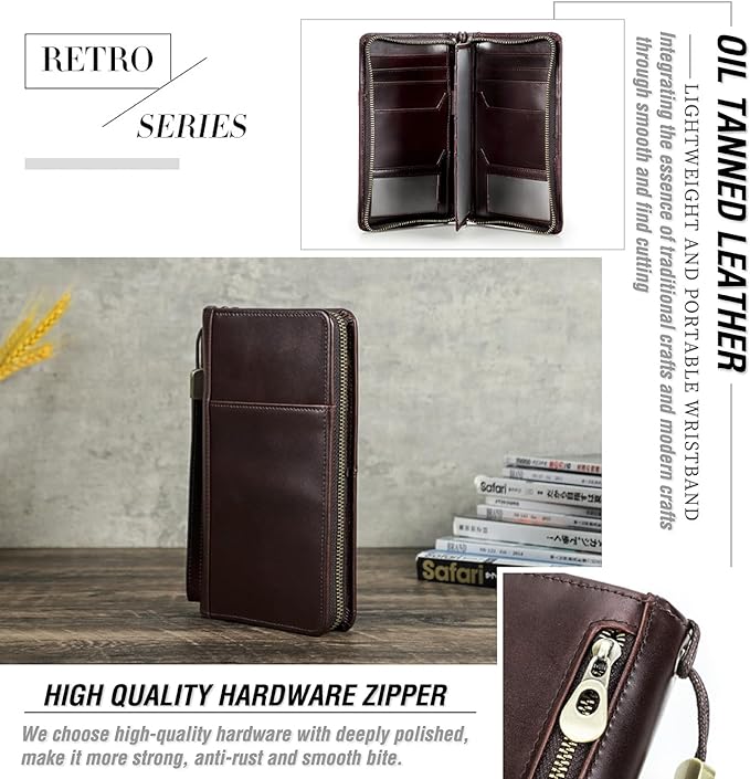 Top Grain Leather Travel Passport Wallet Holder for Man & Woman, Handmade with Three-Layer for 4 Passports & Multi Cards, RFID Blocking Large Capacity for Cards/Passports/Tickets, Brown