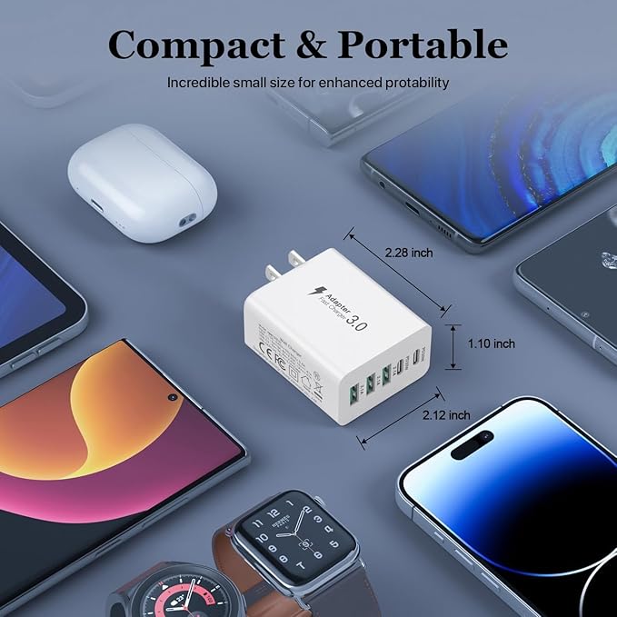 【2-Pack】 iPhone 17 USBC Charger, 80W USB C Wall Charger, Dual-30W Multiport Fast Charging Block, 5-Port Universal Plug Compatible with iPhone 17/16/15, Google Pixel 10Pro/10/9Pro/9a/8/7, Samsung, iPad