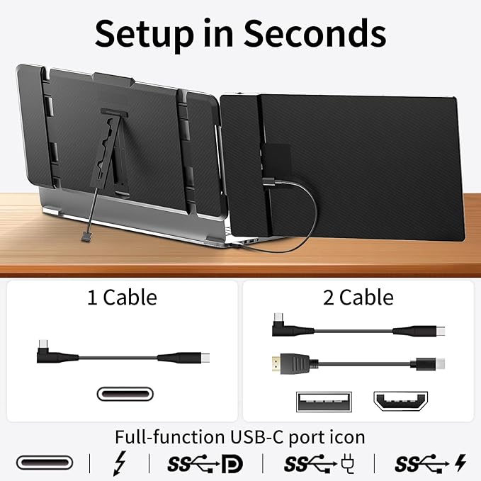 Laptop Screen Extender 14" FHD IPS Portable Travel Monitor for Laptop, Second Screen for 13"-17" Laptops, Plug & Play for Trip/Remote Work, Compatible with Windows/Mac/Android/Chrome