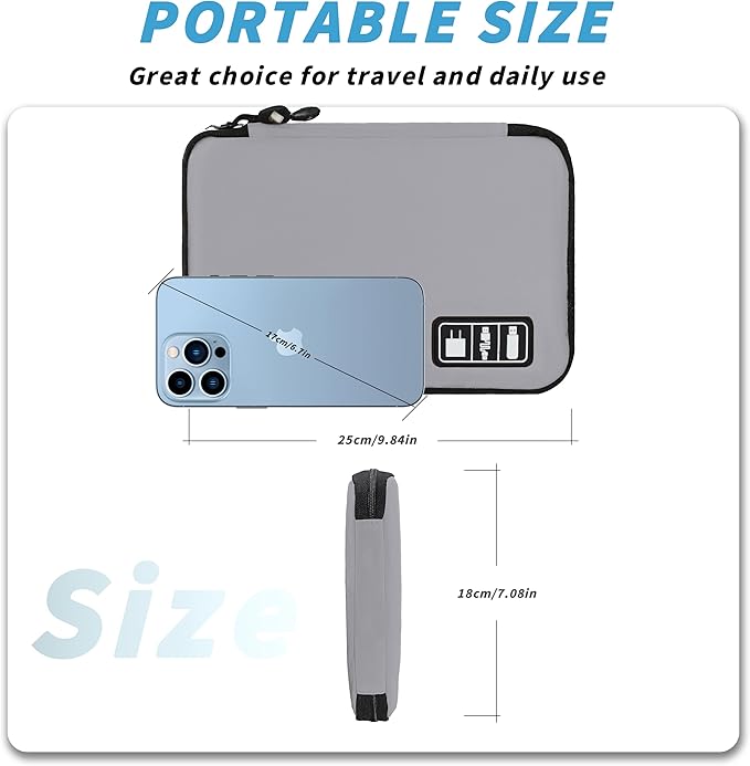 Electronics Organizer,Travel Cord Organizer Pouch, Portable Cable Organizer Bags,Travel Electronic Accessories Storage Case for Cables, Cords, Charger, Phone (Gray)