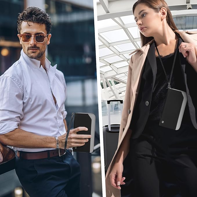 Travel Passport Holder for Family - RFID Large Travel Passport Wallet with Airtag & Card Holder Women Men, Lightweight Passport Cover Case Book Travel Document Organizer with Zipper Pocket,Black