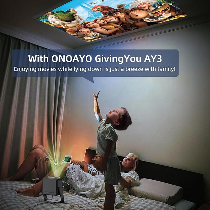Mini-Projector with WiFi and Bluetooth: [1000 ANSI/360°Adjustable Stand/Electric Focus/Auto Keystone] Portable-Movie-Outdoor-Ceiling-Projector, ONOAYO Upgrade 1080P Proyector for Phone/Home Theater