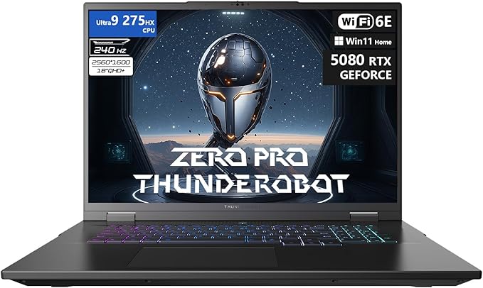 Thunderobot Zero 18 Pro 5080 Gaming Laptop, 18" QHD+ 240Hz 2.5K Hummingbird Display, Core Ultra 9 275HX, GeForce RTX 5080, 32GB DDR5, 2TB SSD, Per-Key RGB, FHD IR Camera, Wi-Fi 6E, Win 11 Home