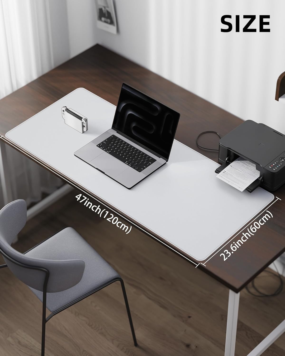 Extra Large Desk Pad Mat - Waterproof Mouse Pad & Desk Protector, Non-Slip XXL PU Leather Gaming Mat for Keyboard/Mouse, Stitched Edge with Ergonomic Support, 47.2"x23.6" (White)