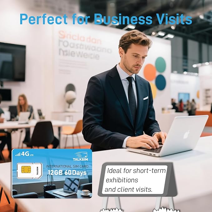 International Data Only SIM Card 12GB 60 Days, 4G LTE Travel SIM Card Supported 45 Countries USA, UK, Europe, Asia. Africa, Ideal for Business Trip and Europe Travel, No Contract