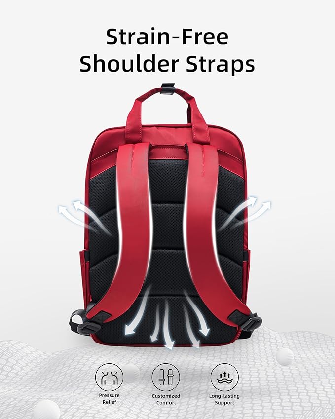 Travel Backpack for Women, 14 Inch Laptop Backpack, Water Resistant College Bookbag, Large Capacity Red Computer Backpacks for Work, Red