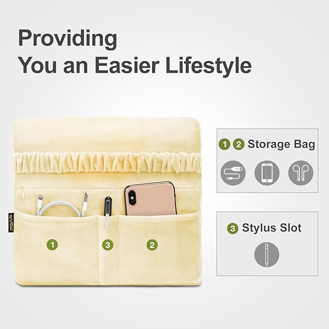 MOSISO Tablet Pillow Stand,Soft Tablet Holder for Lap,Tablet Soft Pad Dock with Pockets&Stylus Slot&4 Viewing Angles Compatible with iPad Pro 12.9,11,10.5,9.7,Air Mini 6,5,4,3, E-Reader, Pastel Yellow