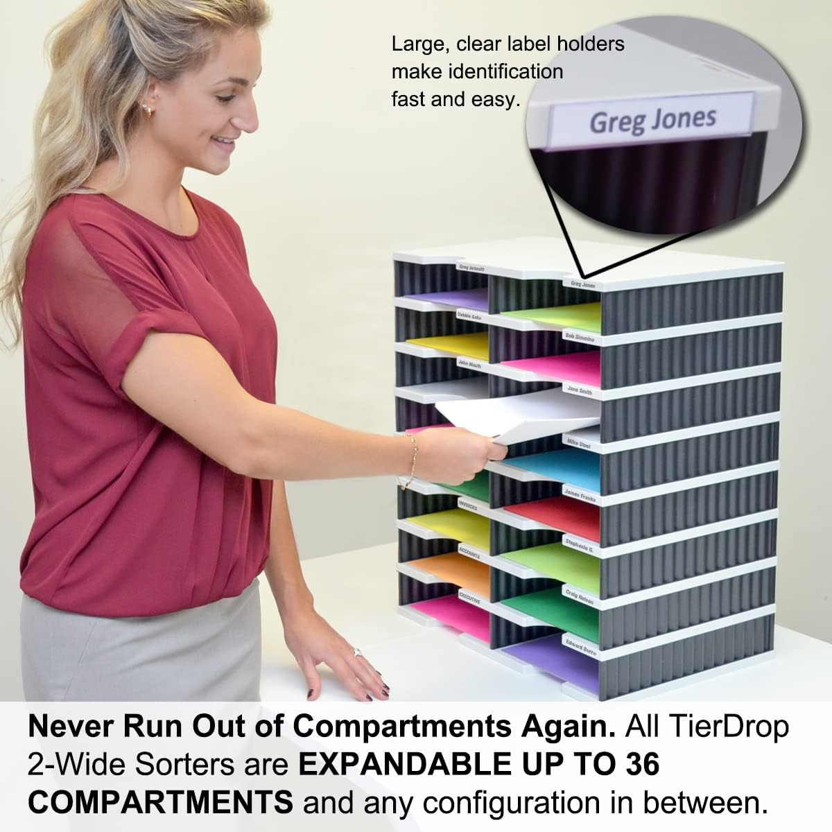 Ultimate Office TierDrop Standard 4-Compartment (add-on Module) - Sorts Documents, Forms & Mail - Durable Construction Features Expandable, Modular, No-Tool Assembly Design (Gray w/Black)