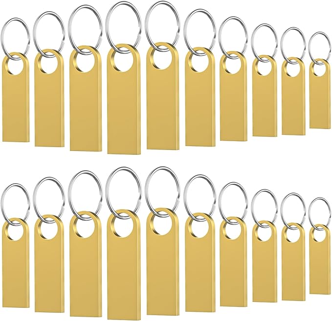 20 Pack 4GB USB Flash Drive with Keychains, Wooolken Sleek Metal USB 2.0 Thumb Drives Memory Stick for PC Laptop Computer(Gold)
