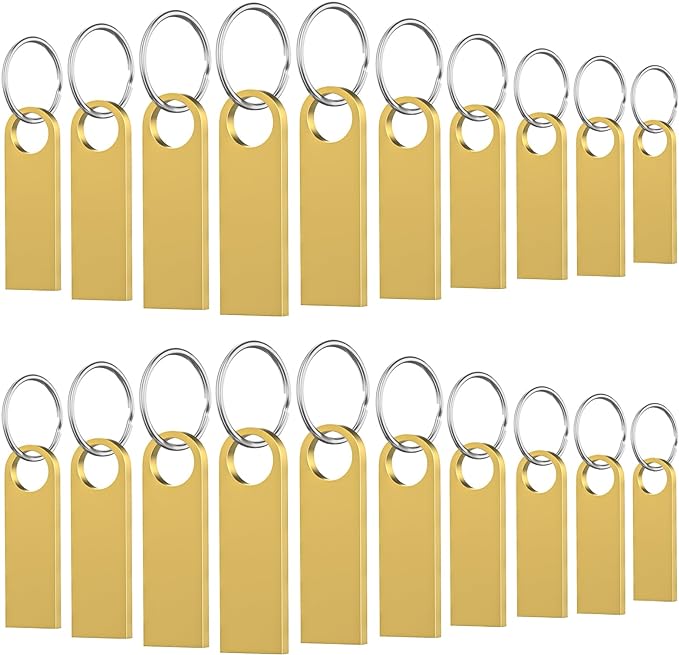 20 Pack 32GB USB Flash Drive with Keychains, Wooolken Sleek Metal USB 2.0 Thumb Drives Memory Stick for PC Laptop Computer(Gold)