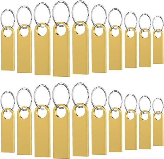20 Pack 32GB USB Flash Drive with Keychains, Wooolken Sleek Metal USB 2.0 Thumb Drives Memory Stick for PC Laptop Computer(Gold)