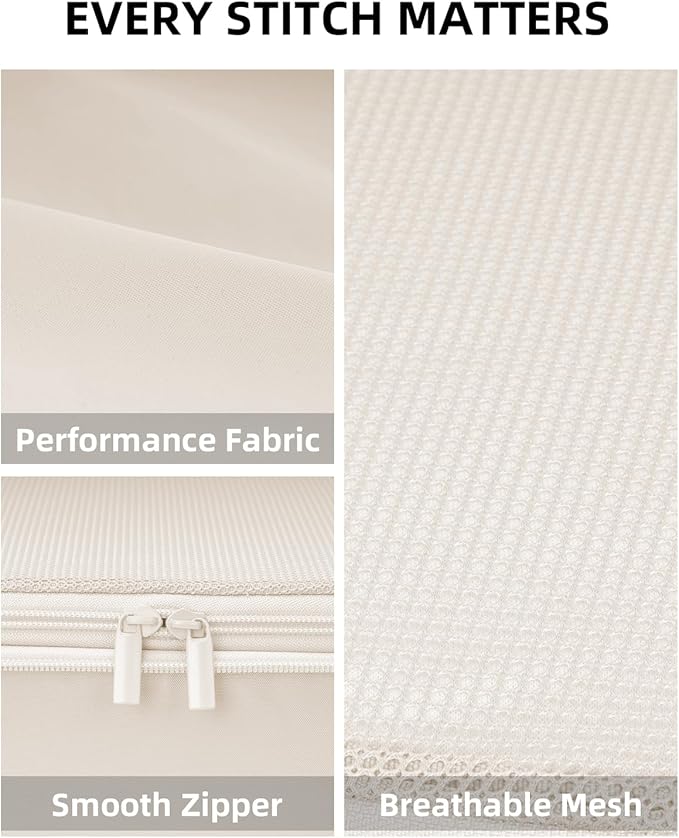 6 Set Compression Packing Cubes, Suitcase Storage Bags for Clothes and Travel Essentials (Cream White)