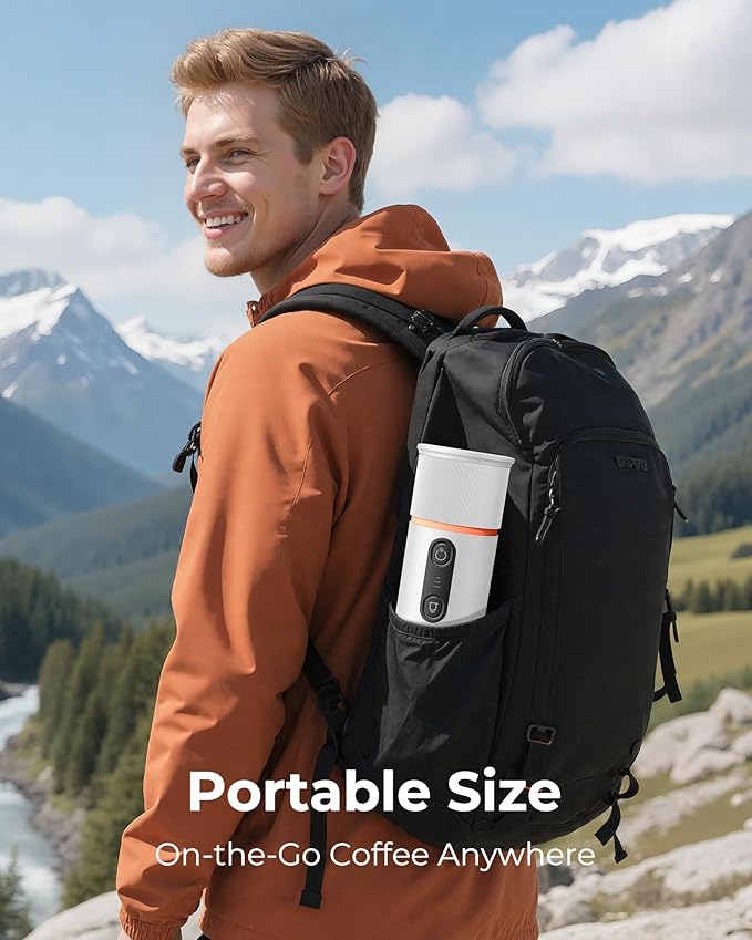 Portable Espresso Maker 20 Bar Self‑Heating & Auto-off | 13500 mAh Battery Brews 8 Shots | 12 V Mini Coffee Machine Compatible with Nespresso Original Pods | Car/Travel/Camping