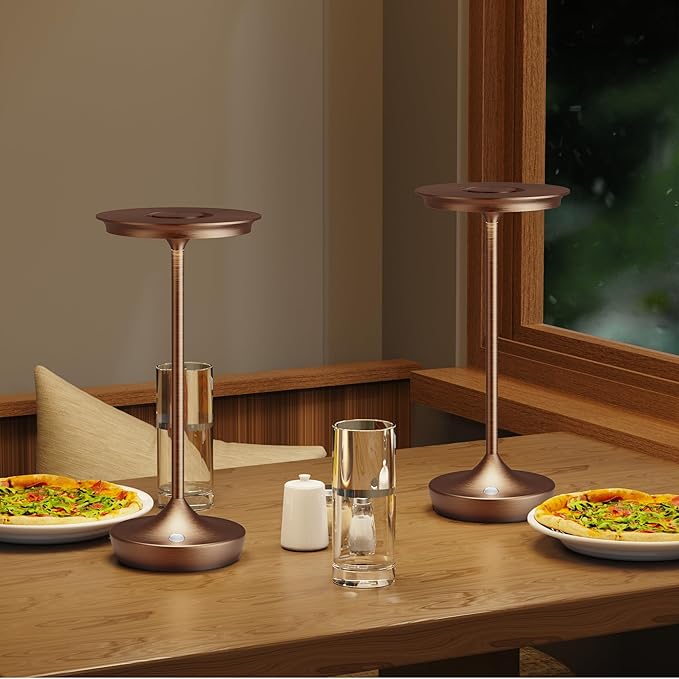 LED Cordless Table Lamp Rechargeable - Outdoor 6000mAh Battery Operated Portable Table Lights 3 Color Stepless Dimming Table Lamps with Memory Function for Patio Restaurant Dining Moka