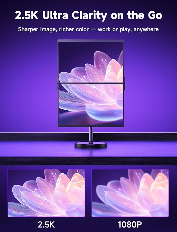 JSAUX FlipGo Pro 16" Dual Portable Monitors, 2.5K Triple Laptop Screen Extender, Portable IPS Dual-Screen Monitor for Laptop[for Windows/Linux/macOS] One Cable to Dual/Magnetic Design/DisplayLink