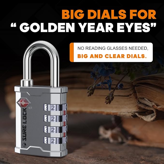 SURE LOCK TSA Accepted Combination Luggage Padlock for Gun Cases, Transporting Equipment Cases in Trade Show, Music and Medical Industries (2, Silver)