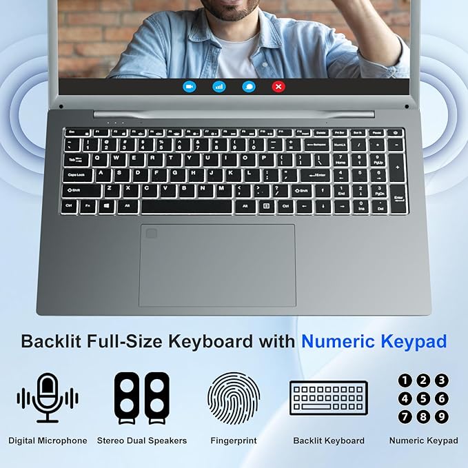 17 17.3 inch HD+ Laptop Computer, 16GB RAM 512GB SSD, Intel Celeron N5095(Up to 2.9Ghz), Wi-Fi, HDMI, Webcam, Backlit Keyboard, Fingerprint, Windows 11 Pro + MS Office for Students and Business, Gray