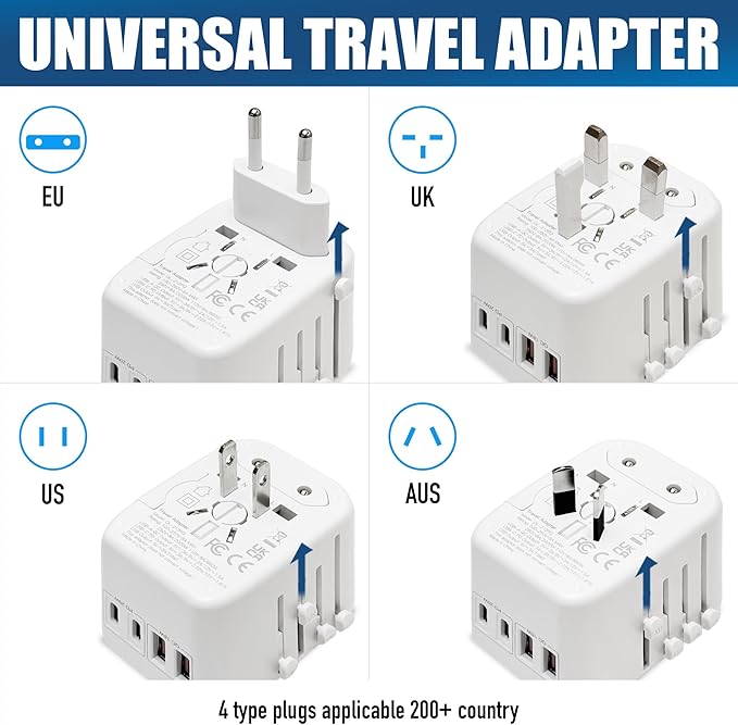 Cruise On Universal Travel Adapter, Cruise Approved (Incl. Royal Caribbean, Disney) - International Power Adapter [2 USB-C, 2 USB, AC] World Travel Plug Adapter Converter - USA, Italy, Europe, Asia