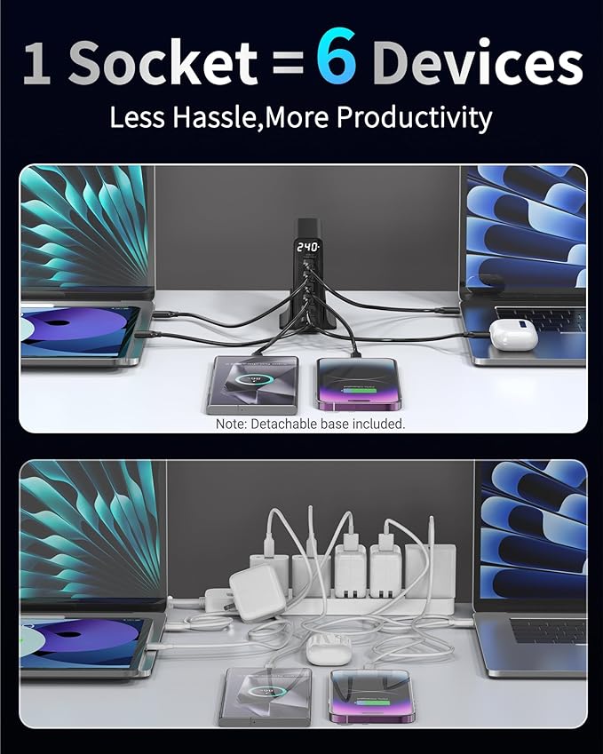 240W USB C Charger 6-Port, PD3.1 GaN Charger with LED Display Desktop Fast Charging Station for MacBook Pro/Air, iPhone Pro, iPad Pro, Dell XPS, Galaxy, Pixel, Laptops and More, Black