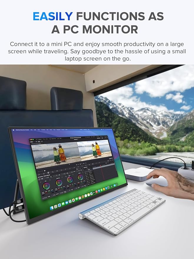 UPERFECT 22" QLED 2K Portable Monitor w/VESA & 180° Adjustable Stand, 2560×1440 QHD FreeSync HDR Gaming Display, USB-C HDMI Travel Second Monitor for Laptop, Switch, Phone