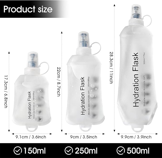 GYGYL Soft Flask, TPU Collapsible Soft Water Bottle for Hydration Pack, Running Vest, Leak-Proof Folding Water Bottle for Hiking Cycling Climbing Jogging-250ml White, 2pcs