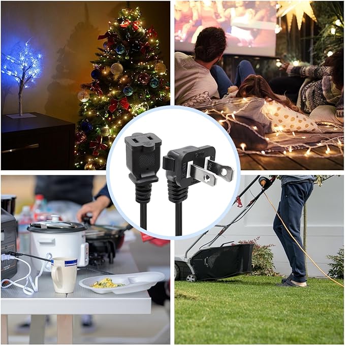 Extension Cord Splitter,1.64FT Short Extension Cord,2 Prong Flat Plug,Power Y-Splitter Cable Right Angled Polarized Plug for Christmas Lights,Home Decor,Office,Black