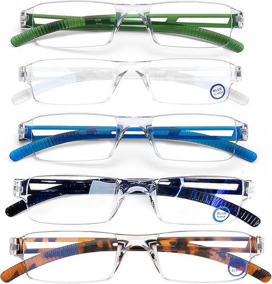 AQWANO 5 Pack Rimless Computer Reading Glasses 1.25 Blue Light Blocking, Lightweight & Comfortable Anti Glare Magnifying Eyeglasses Readers for Women Men, 1.25