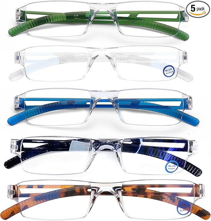 AQWANO 5 Pack Rimless Computer Reading Glasses 1.0 Blue Light Blocking, Fashion Frameless Readers for Women Men Lightweight & Comfortable Anti Glare/UV/Eyestrain, 1.0