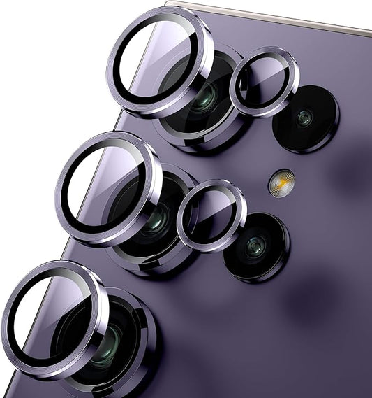 WSKEN for Samsung Galaxy S24 Ultra Camera Lens Protector, Ultra Thin Scratch Resistant 9H Tempered Glass with Aluminum Metal Circle Camera Screen Protector Cover Accessories, Violet
