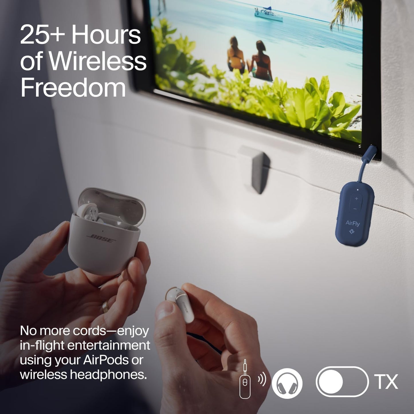 Twelve South AirFly Pro 2 Bluetooth 5.0 Transmitter/Receiver for TV/Airplane to 2 Wireless Headphones – Wireless Adapter for AirPods, Airplane, Car, Gym, Home, Use with Any 3.5 mm Audio Jack, Blue