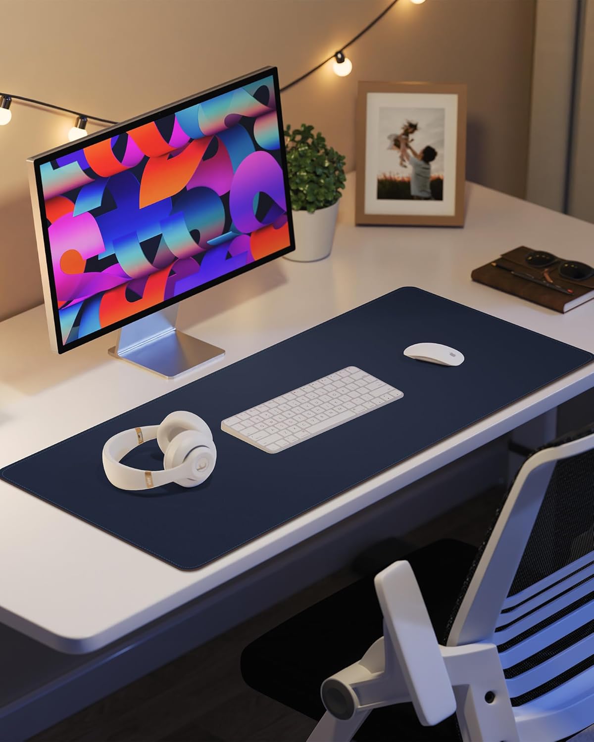 Leather Desk Pad Protector, Mouse Pad, Office Mat, Non-Slip PU Leather Blotter, Laptop Pad, Waterproof Writing Pad for Office and Home (Midnight Blue, 31.5" x 15.7")