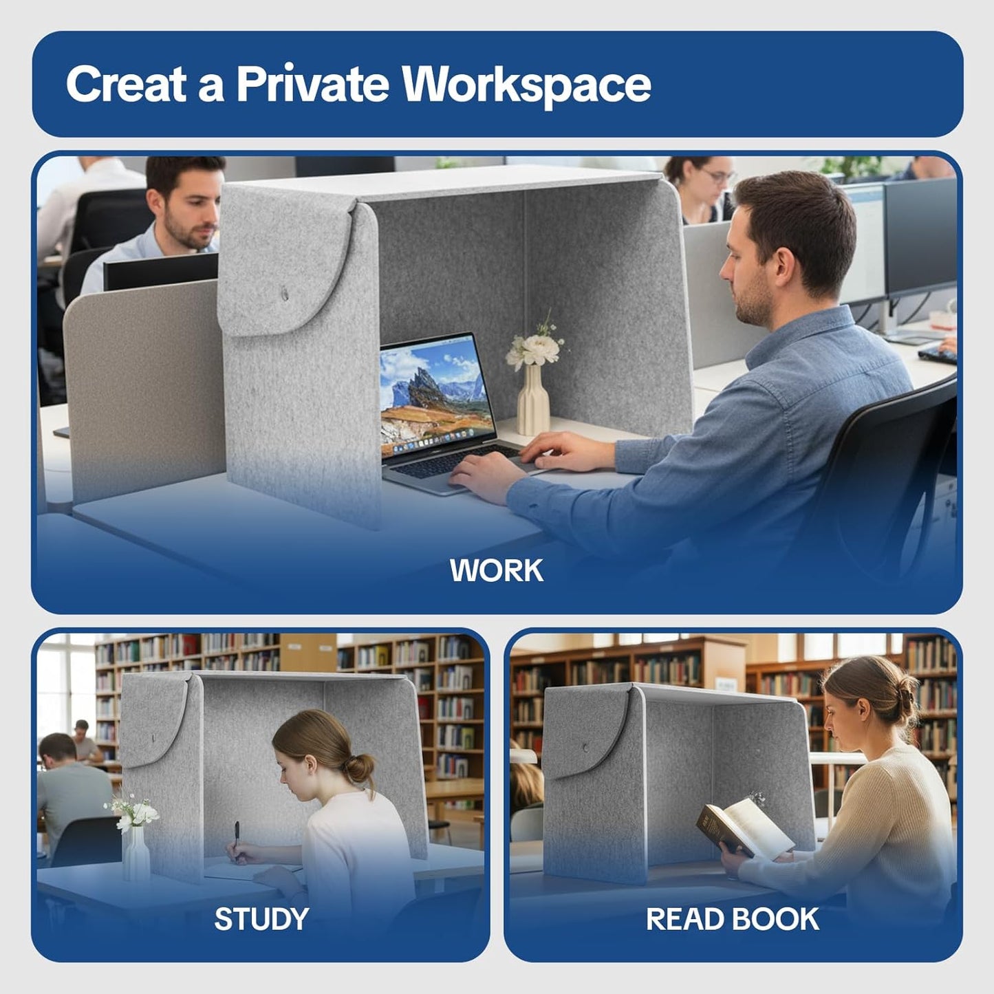 Desktop Partition Divider - Foldable Acoustic Privacy Screen Sound Absorbing Panel for Office & Home, Freestanding Computer Privacy Shield, Study Divider for Desk, 32.3" W x 19.7" D x 23.2" H