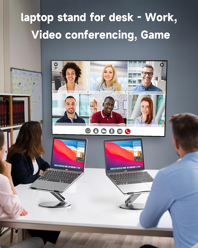 Adjustable Laptop Stand for Desk, 360° Rotating Aluminum Computer Stand with Cooling Vents, Ergonomic & Foldable Notebook Riser, Compatible with MacBook Pro Air, Dell XPS, HP 10-16″ - Gray