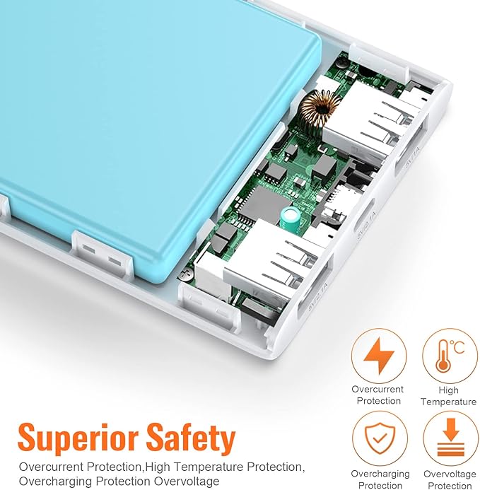 [2 Pack] Portable Charger Power Bank 10000mAh,Ultra Slim Portable Phone Charger with Dual USB Outputs,Backup Charging External Battery Pack Compatible with iPhone 15/14/13/12/11,Android etc-Blue+White