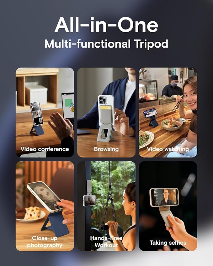 MOFT Phone Tripod Wallet for iPhone, Mulit-Angles, Lightweight & Portable Phone Stand, MOVAS Vegan Leather Magnetic Wallet, Strong Magnets, NFC Card Holder,Travel Essential, Jet Black (With Card Slot)