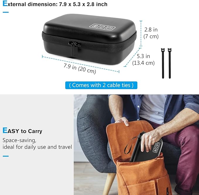 ProCase Hard Travel Electronic Organizer Case for MacBook Power Adapter Chargers Cables Power Bank Apple Magic Mouse Apple Pencil USB Flash Disk SD Card Small Portable Accessories Bag
