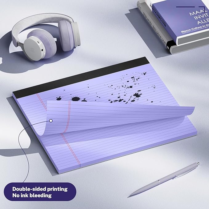 3 Pack Wide Legal Pads 11" x 9.5" (Landscape Format) Pink Purple Blue College Ruled Note Pad Narrow Ruled 30 Sheets per Notepad Perforated Writing Paper with Thick Backboard Horizontal Pads of Paper