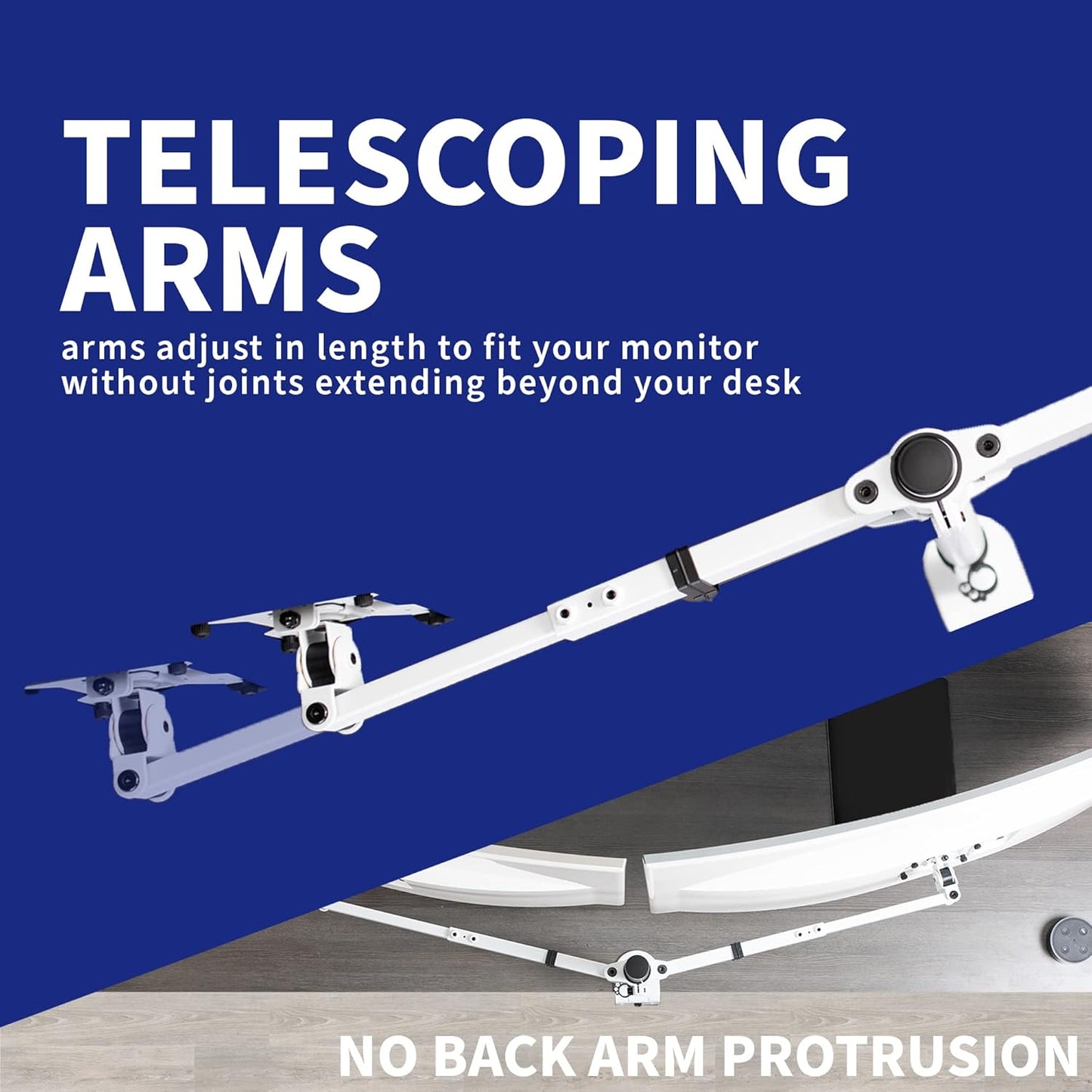 VIVO Premium Dual Ultra Wide LCD LED 27 to 38 inch Monitor Desk Mount, Heavy Duty, Adjustable Telescoping Arms, Flush Wall Setup, Fits 2 Screens, White, STAND-TS38CW