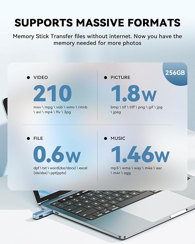 MFi Certified 256GB Flash Drive for iPhone Photo Stick, USB Thumb Drive Memory Stick High Speed USB Drive Photo Storage for iPhone Flash Drive Compatible for iPhone/iPad/Android/PC (Blue)