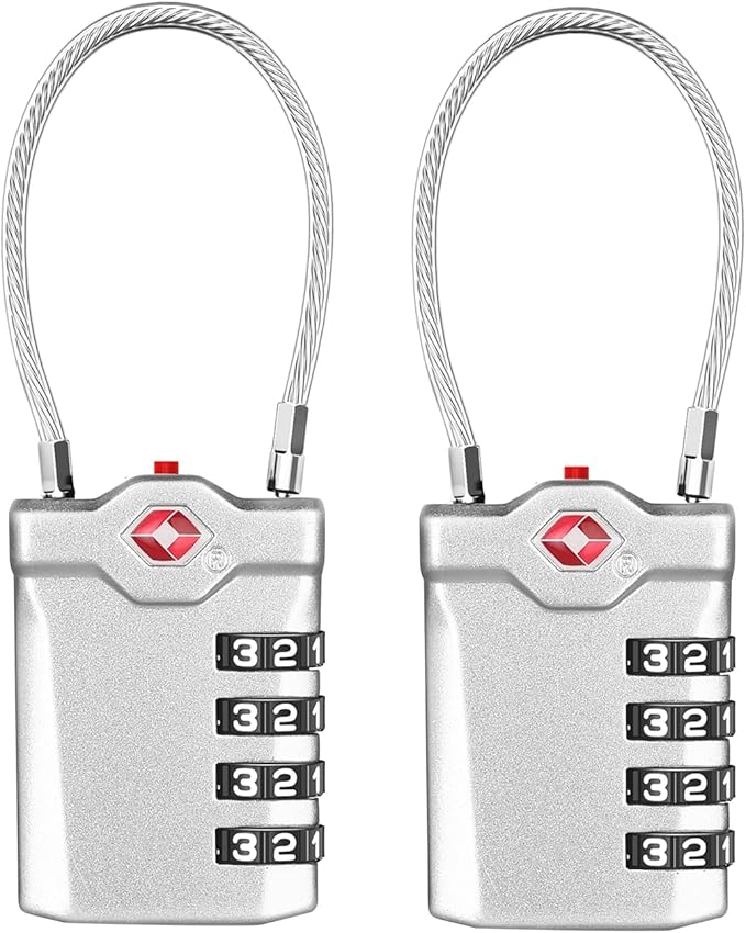 ZHEGE TSA Luggage Locks, Travel Locks for Suitcase with Inspection Open Alert, TSA Locks for Luggage 4 Digit for Backpack, Baggage, White Number Padlock for Locker (2 Pack, Silver)