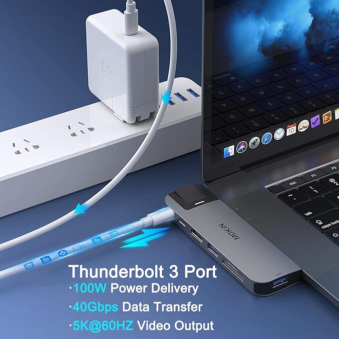 MOKiN USB C Multiport Adapter Hub Mac Dongle for MacBook Pro/Air with 4K HDMI Port, Gigabit ethernet, 2 USB, TF/SD Card Reader, USB-C 100W PD and Thunderbolt 3